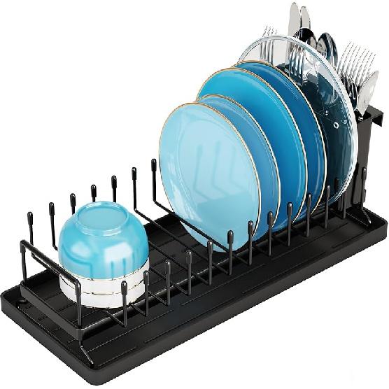 ANTOPY Sink Dish Drying Rack - Expandable Small Dish Rack Over Sinks with Silicone Drying Tray, Dish Drainer for Kitchen Counter with Cutlery Holder, One Tier (Small - Counter