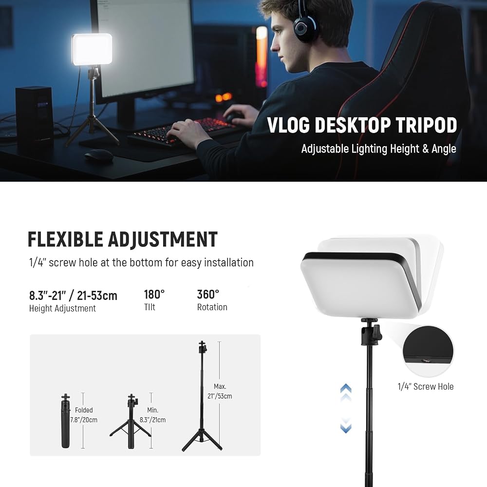 Neewer Luz de Vídeo LED BASICS, Luz para Fotografia, Temperatura de Cor Dupla, Dimerizável (3200K-5600K), Alto Índice de Reprodução de Cor (IRC 95), Compacto e Leve