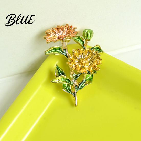 Windbreaker Brooch Pin Enamel Coloring Three Chrysanthemums Design Zinc Alloy