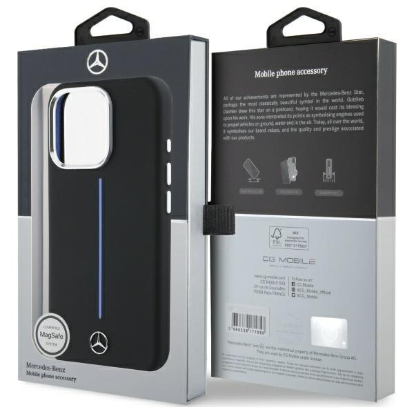 Mercedes Mehmp16L23Sumbk Iphone 16Pro 6.3 Czarny/Black Hardcase Silicone Blue Stripe Magsafe