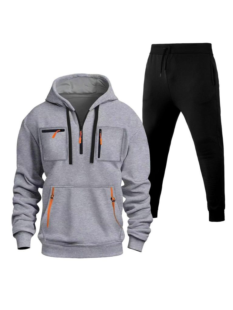 Multi-Zipper Men's Loose Fit Sweatshirt, Sweatpants, Pullover Hoodie with Pockets