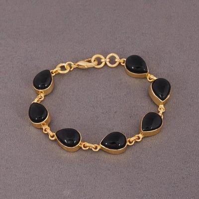 Schwarzes Onyx-Edelstein-Armband, handgefertigtes Designer-Armband, Damen-Armband, Geschenk für sie, Hochzeit, Verlobungsgeschenk, Goldarmband