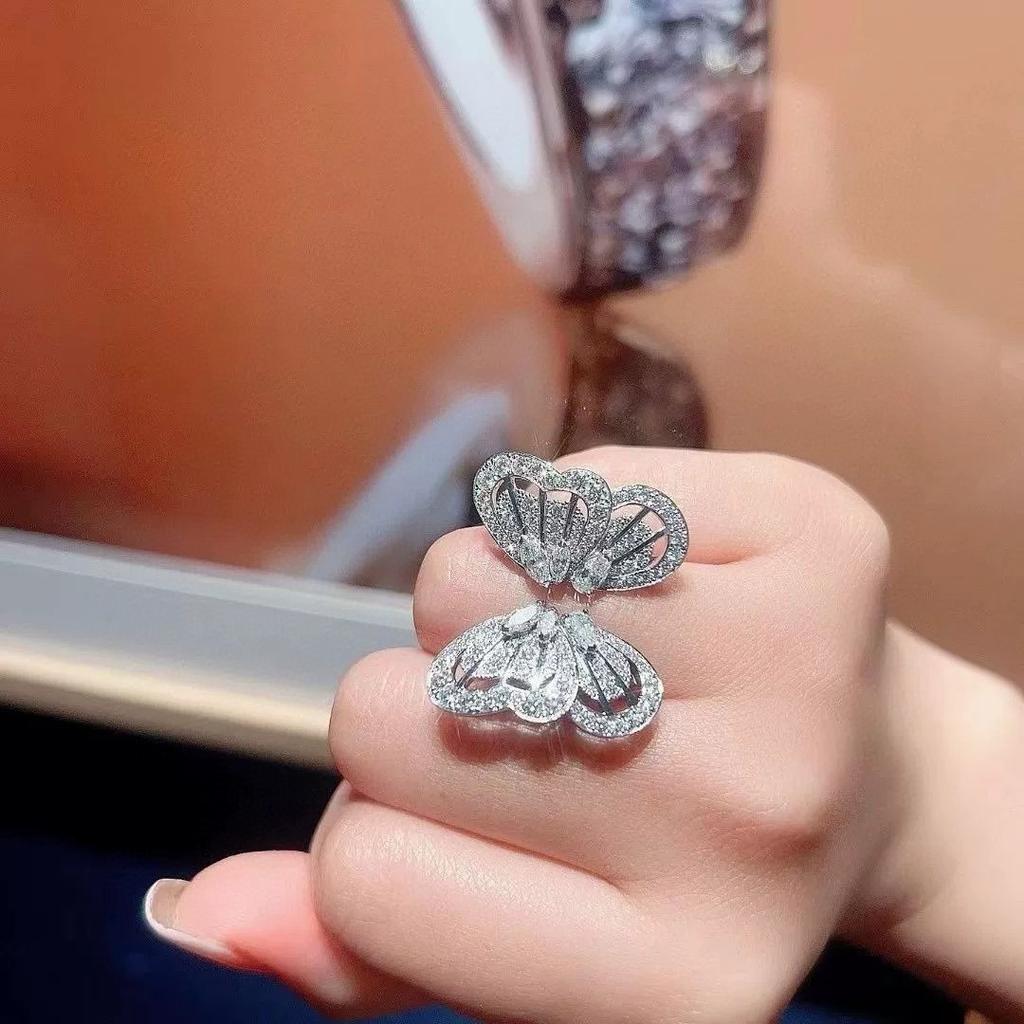 New Vintage 100% Pure 925 Sterling Silver Aaa Zirconia Butterfly Shape Ring For Women Luxury Wedding Jewelry Adjustable Opening