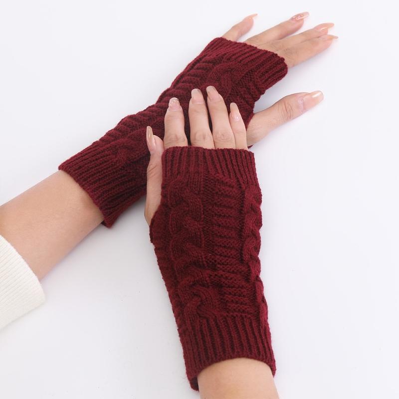1 Pair Acrylic  Unisex Comfortable Short Figure 8 Twist Half Fingerless Gloves for Typing for Men and Women