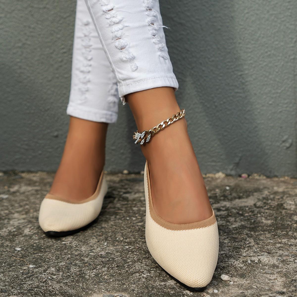 

мода весна и осень повседневная обувь женские трикотажные туфли на плоской подошве дышащие заостренные носки женские сетчатые мокасины большой размер рабочая обувь 36 белый