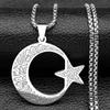 Muslimischer Stern Halbmond Arabischer Koran Edelstahl Halsketten Männer Spiritueller Islamischer Talisman Anhänger Schmuckzubehör