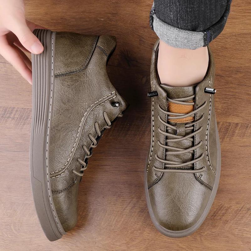 Fashion Luxury Brand Lace-Up Male Ankle Boots Fashion Men's Shoes Genuine Leather Mens Sneakers New Trend Male Comfortable Walking Shoe