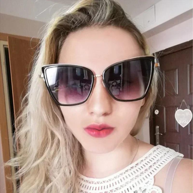 New Brand Designer Cateye Sunglasses Women Vintage Metal Glasses For Women Mirror Retro Lunette eil Femme UV400