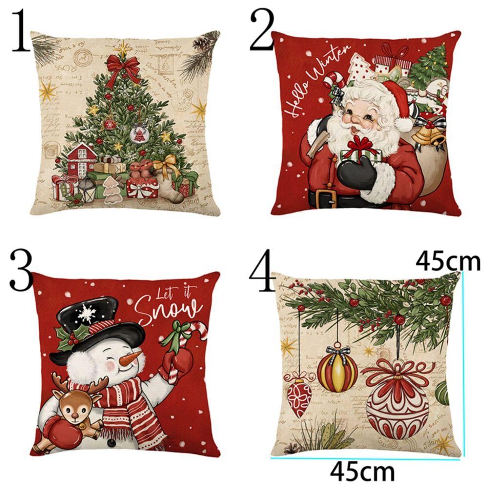 2Pcs Soft Dacron Throw Pillow Case 45x45cm Snowman Pillow Shell Santa Claus Sofa Pillowcase  Bedroom