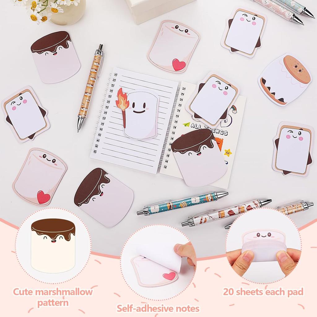 30 Sets S'More Marshmallow Appreciation Gifts Bulk 30 pirational Marshmallow Ballpoint Pens 30 S'Mores Sticky Notes Pads Employee Appreciation Gifts