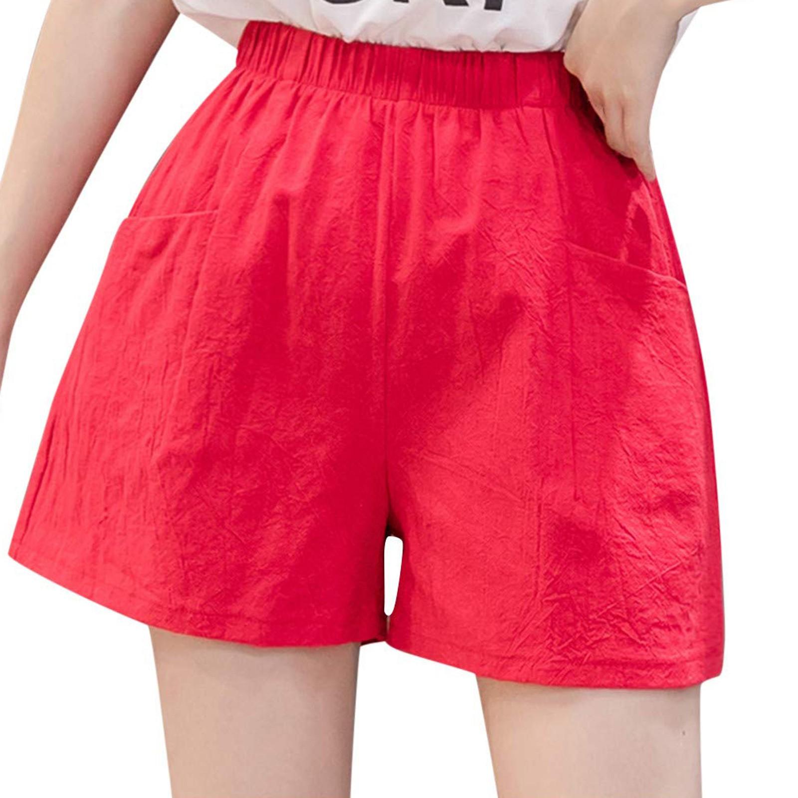 

Женские шорты с высокой талией и шнурком до колена, эластичные удобные шорты с карманами XXL красный