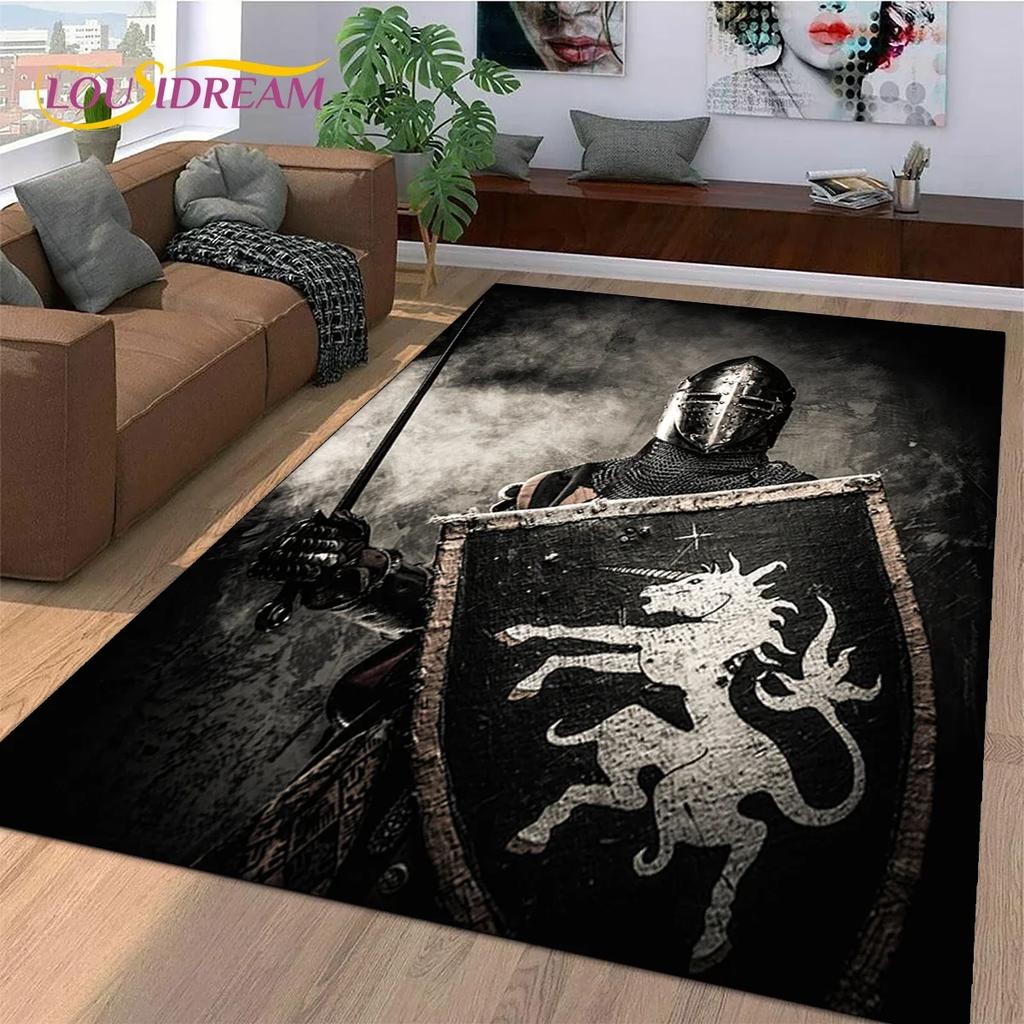 Knight Templar Cavalier Crusaders Cartoon Carpet Rug for Bedroom Living Room Home Sofa Decoration,Kid Game Large Decor Floor Mat