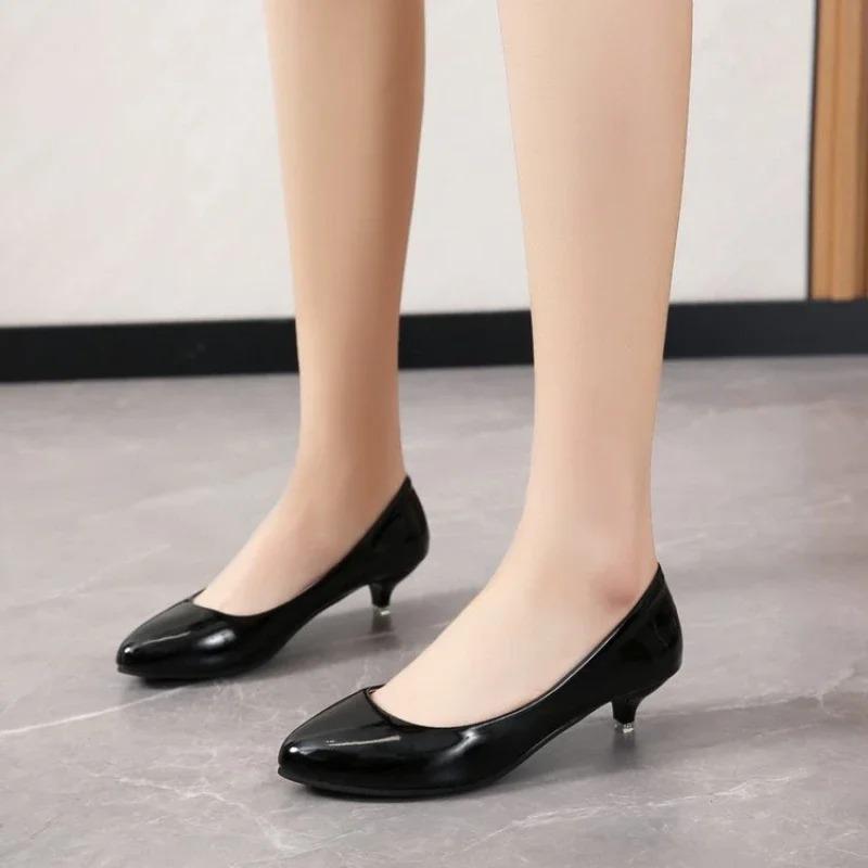 Fashion Office Work Pumps Women Shoes Elegant Heeled Women Stiletto Party Pointed Toe Pu Patent Leather Thin Heels Shoes