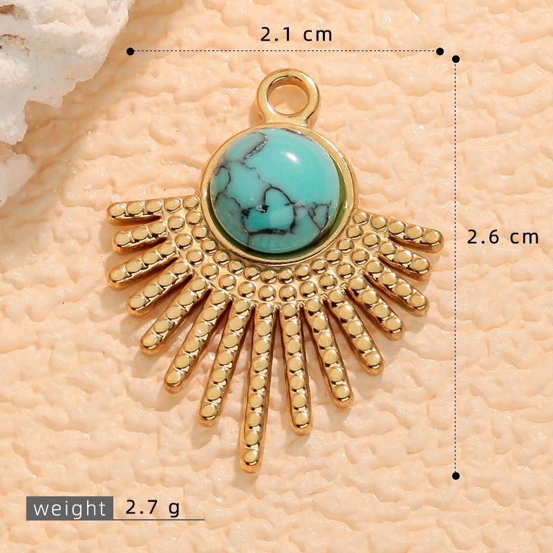 European Retro Turquoise Geometric Oval Pendant - Stainless & Titanium Steel Jewelry for Women