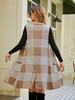 Women's Long Suit Collar, Sleeveless Sweater Jacket, Checkered Jacquard Knitted Vest, Outer Cardigan
