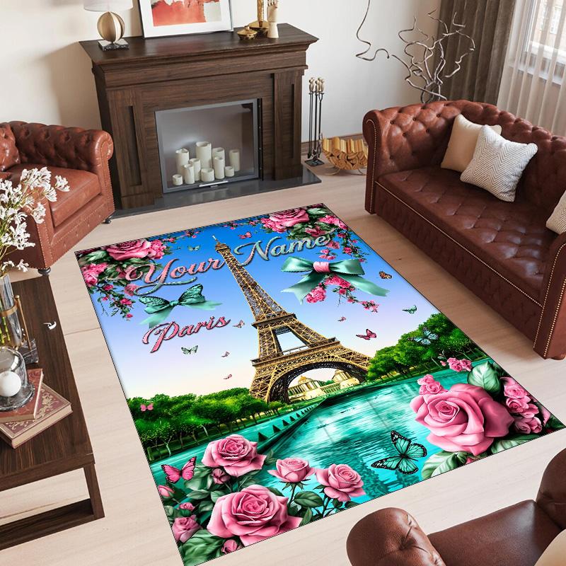Hearts Theme Crystal Velvet Floor Rug Personalized Custom Name Text Warm Carpet Home Decoration