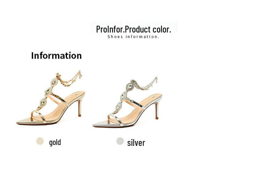 Silver Rhinestone High Heel Chain Sandals - Stunning 2025 Summer Style for Women, Perfect with Skirts