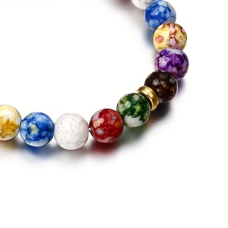 1PC Colorful Beaded Bracelet - Natural Colored Gemstone Beads with Gold Spacers for Yoga Meditation and Energy Balance Mental Health Jewelry