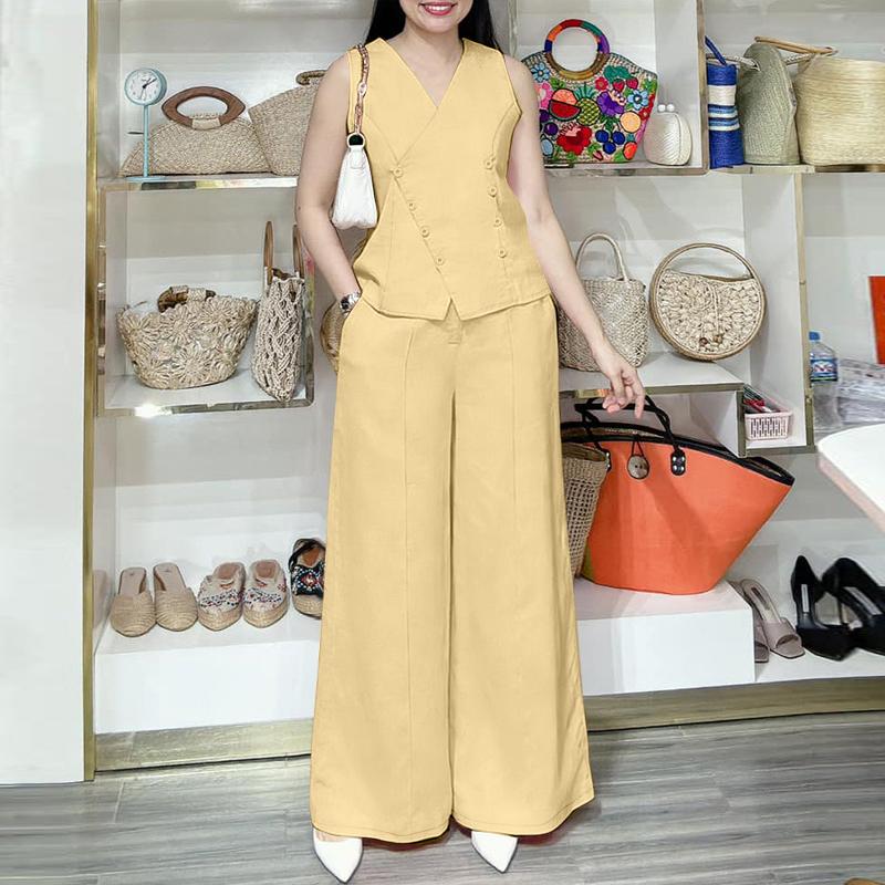 ZANZEA Women Sleeveless Vest Tops and Pants Summer Two Piece Suit Sets