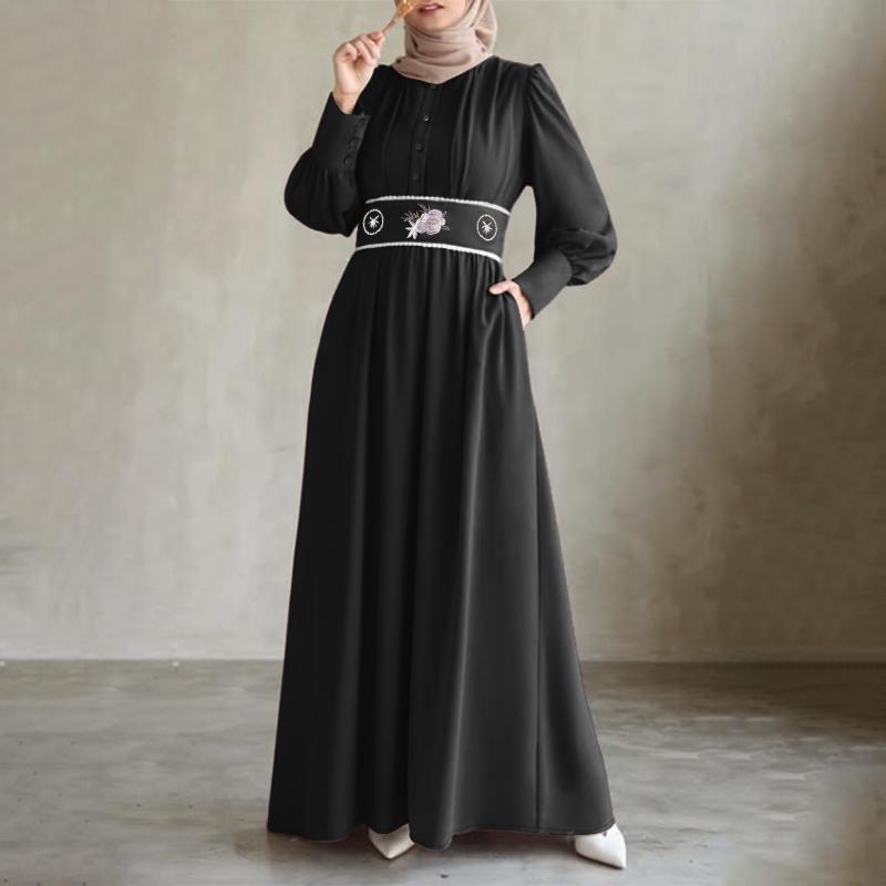 ZANZEA Muslim Casual Women Round Neck Long Sleeve Loose Print Dress