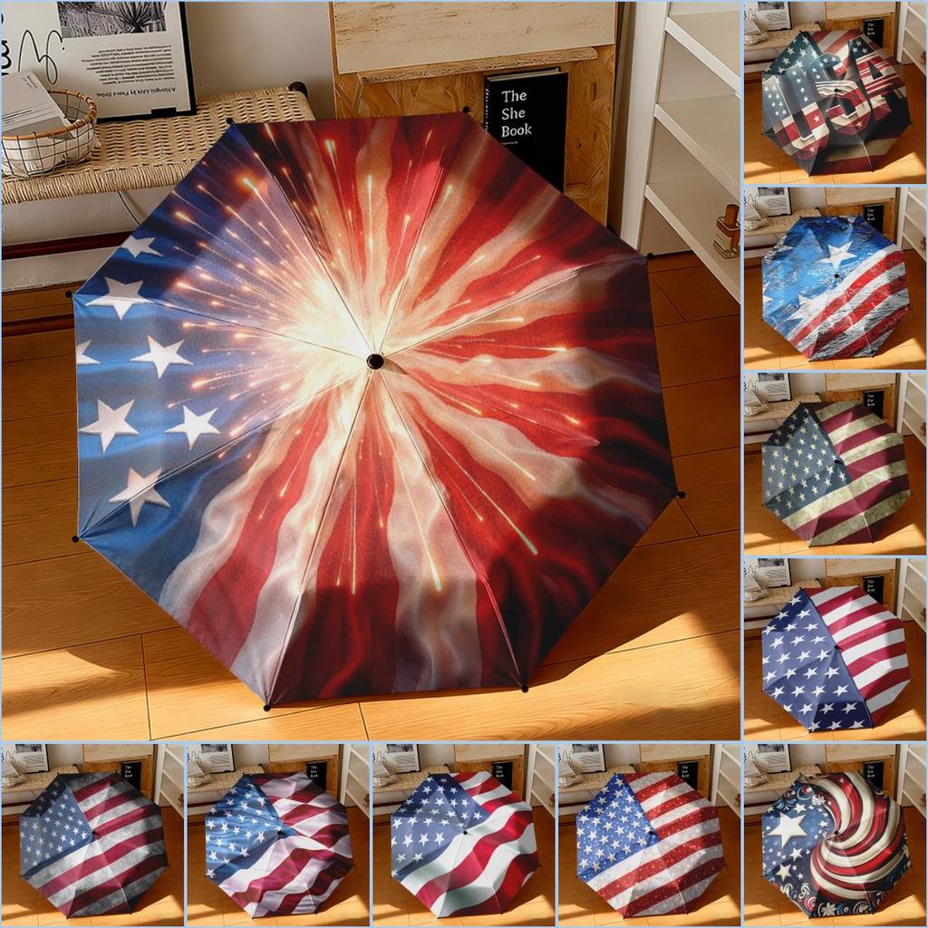 1 Stück Amerikanische Flagge Regenschirm Tragbar Faltbar Eisenrahmen Lochknochenstruktur Outdoor Heim Regenschirm