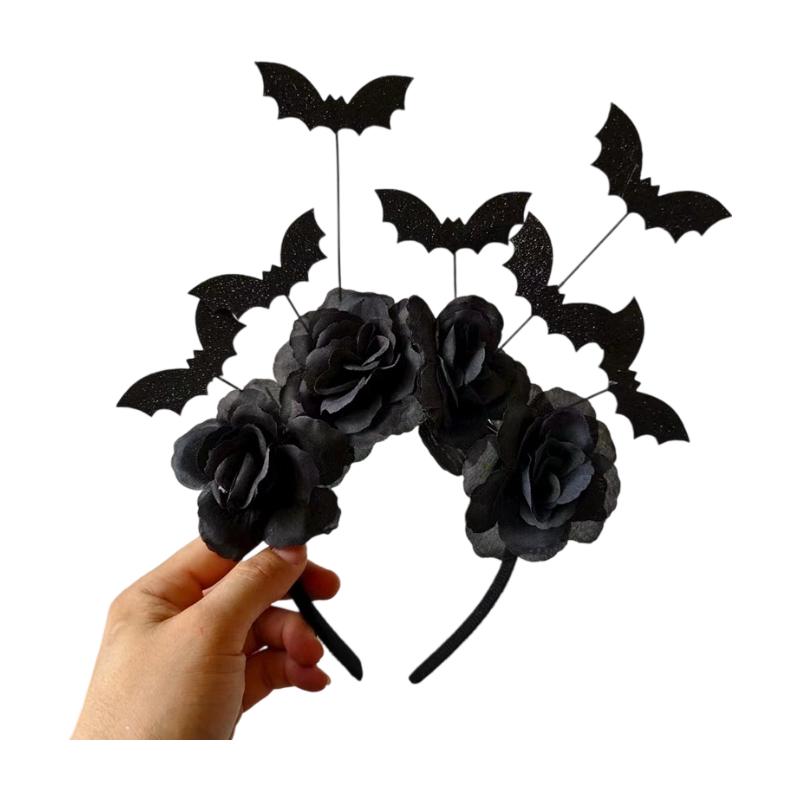 Halloween Role-Playing Headband Cute Artificial Flowers Gothic Bat Headband Creative Dance Party Costume Headwear Hair Accessory