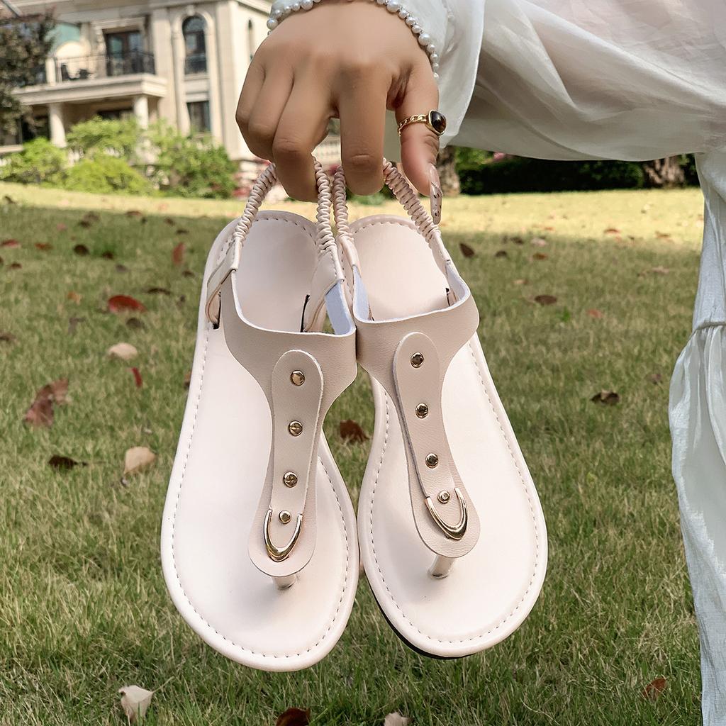 Large size flat sandals 2025 summer new toe sandals comfortable outer wear elastic sandals women