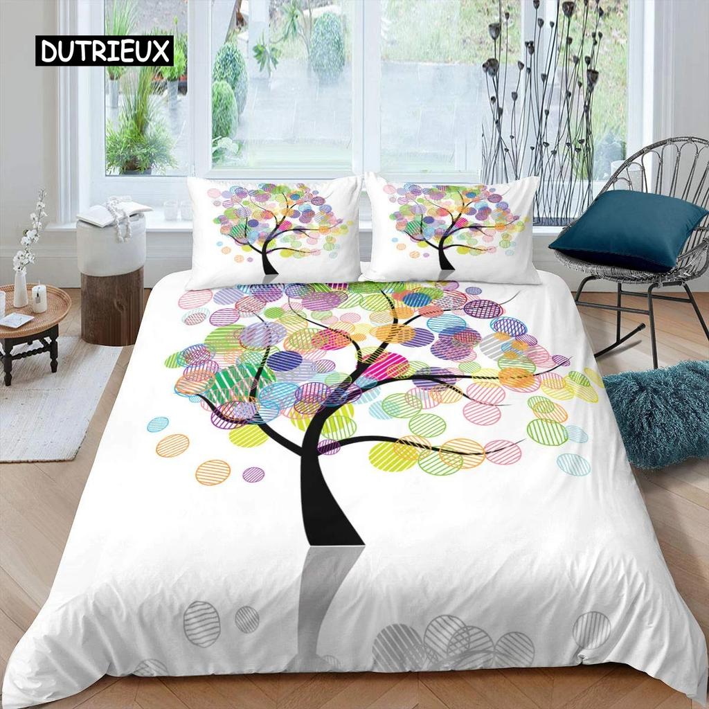 Tree of Life Duvet Cover Set Natural Scenery Bedding Set Botanical Branches Comforter Cover Autumn Leaves King Size Quilt Cover