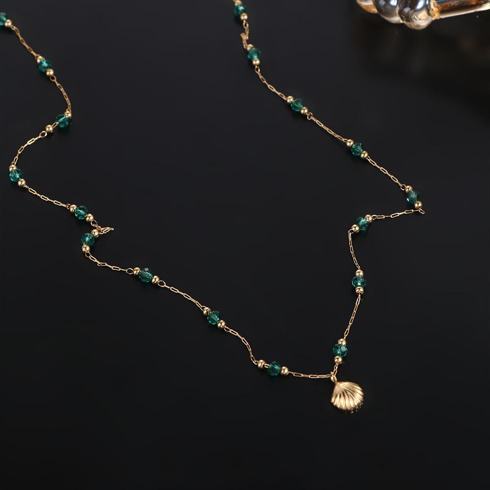 

Bead Retro Crystal Green Shell Clavicle Choker Women Necklace Korean Style Necklace Sweater Chain
