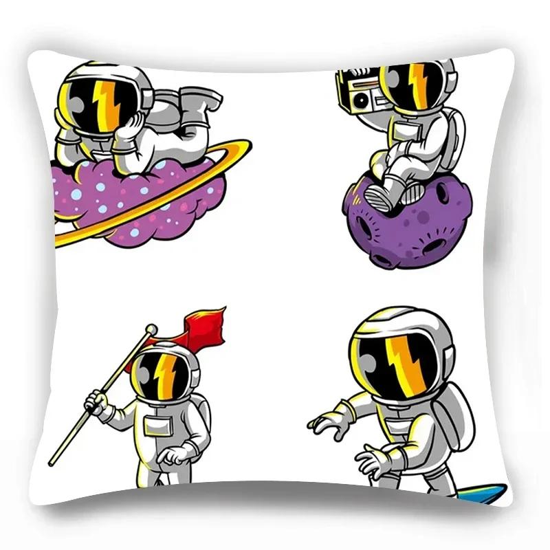 Home Lumbar Sofa Decorative Pillowcase Astronaut  Cosmic Planet Spaceship Cushion Cover