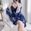 Golden Velvet Women's Autumn Nightdress Robe with Ink Painting Print and Chest Pad