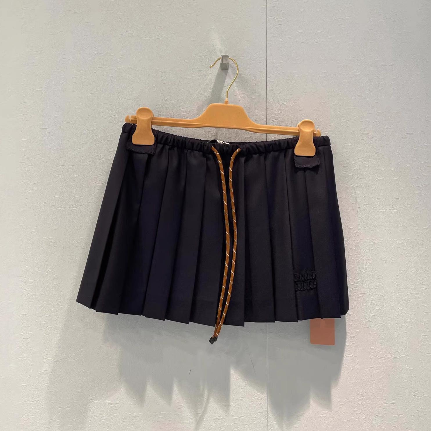 Nanyou Trendy Navy Blue Patchwork Pleated Mid-Length Skirt S