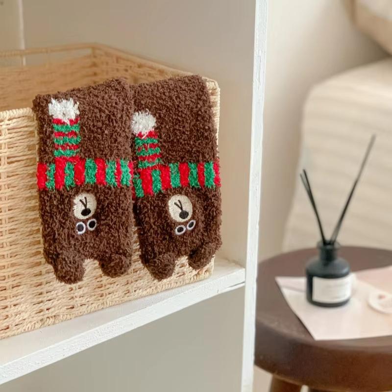 1 Pair Mid-Calf Stockings Home Sock Fleece Lining Clothing Accessories Floor Socks Funny Thickened Warmth Multi-Color