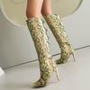 Pointed but knee women's autumn and winter high boots snake pattern fine heel super high heel wrinkled boots large size long boots