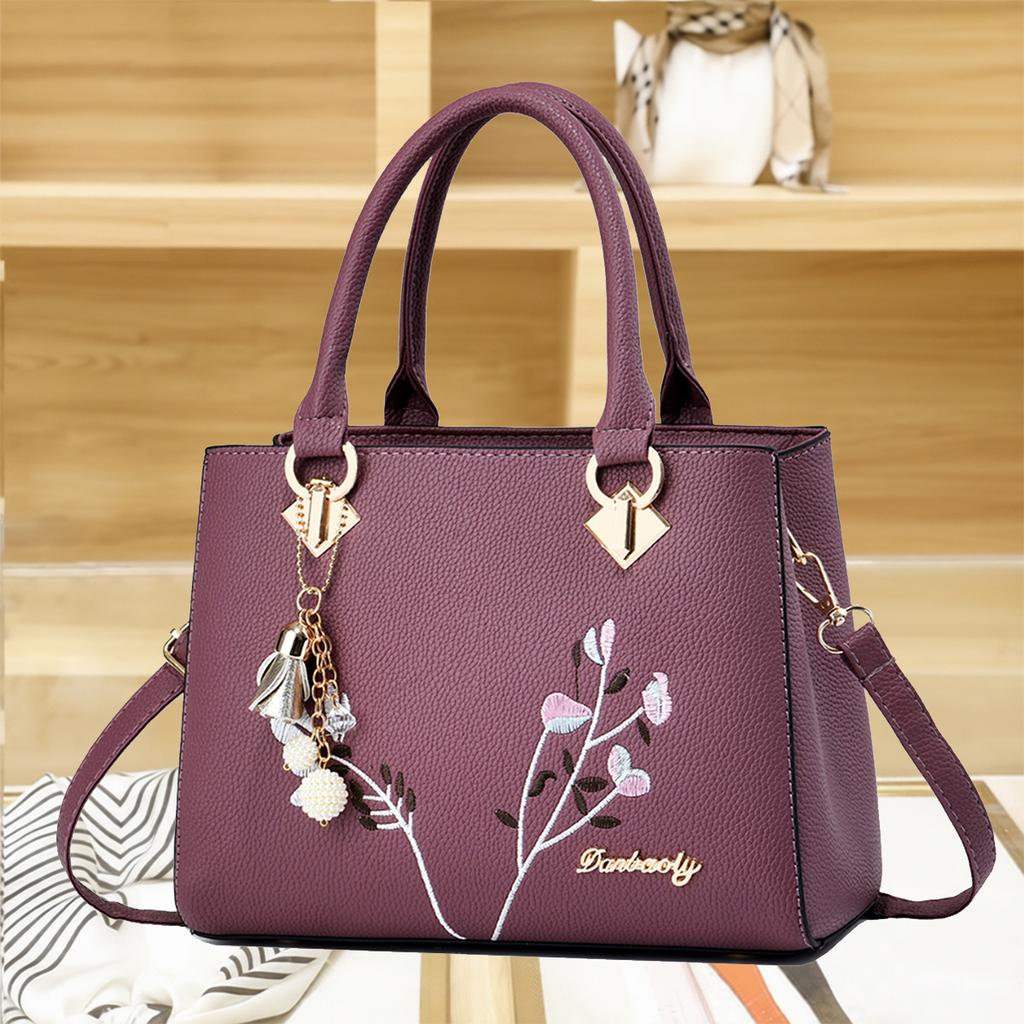 Soft Premium PU Leather Ladies Handbag With Delicate Embroidery, All-Match Multiway Shoulder Crossbody Daily Bag For Mature Women
