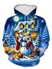 Men's Vintage 3D Santa & Snowman Print Hooded Sweatshirt - Christmas Winter Pullover Sweater, Machine Washable Casual Sweaters for Holiday Parties &