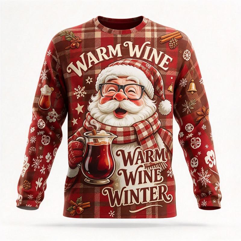 Autumn Winter New Ugly Christmas Long Sleeved T-shirt Santa Claus Pattern Cotton Comfortable Xmas Party T-shirt Top Gift for Men