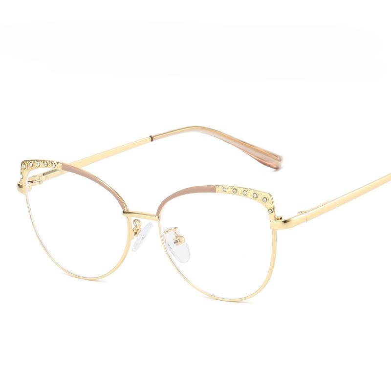 Senior Cat Eye Metal Glasses Women Men Rhinestone Metal Frame Computer Eye Protection Anti Blue Light Eyeglasses