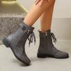 Women Ankle Boots Mid Heels Leather Shoes 2025 Winter Trend New Retro Chelsea Casual Shoes Fashion Motorcycle Chunky Botas Mujer