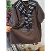 Plus-Size 150kg American-Style Brushed Thickened Letter-Print Shawl Short-Sleeve T-Shirt for Women, New Spring and Autumn Slimming Top
