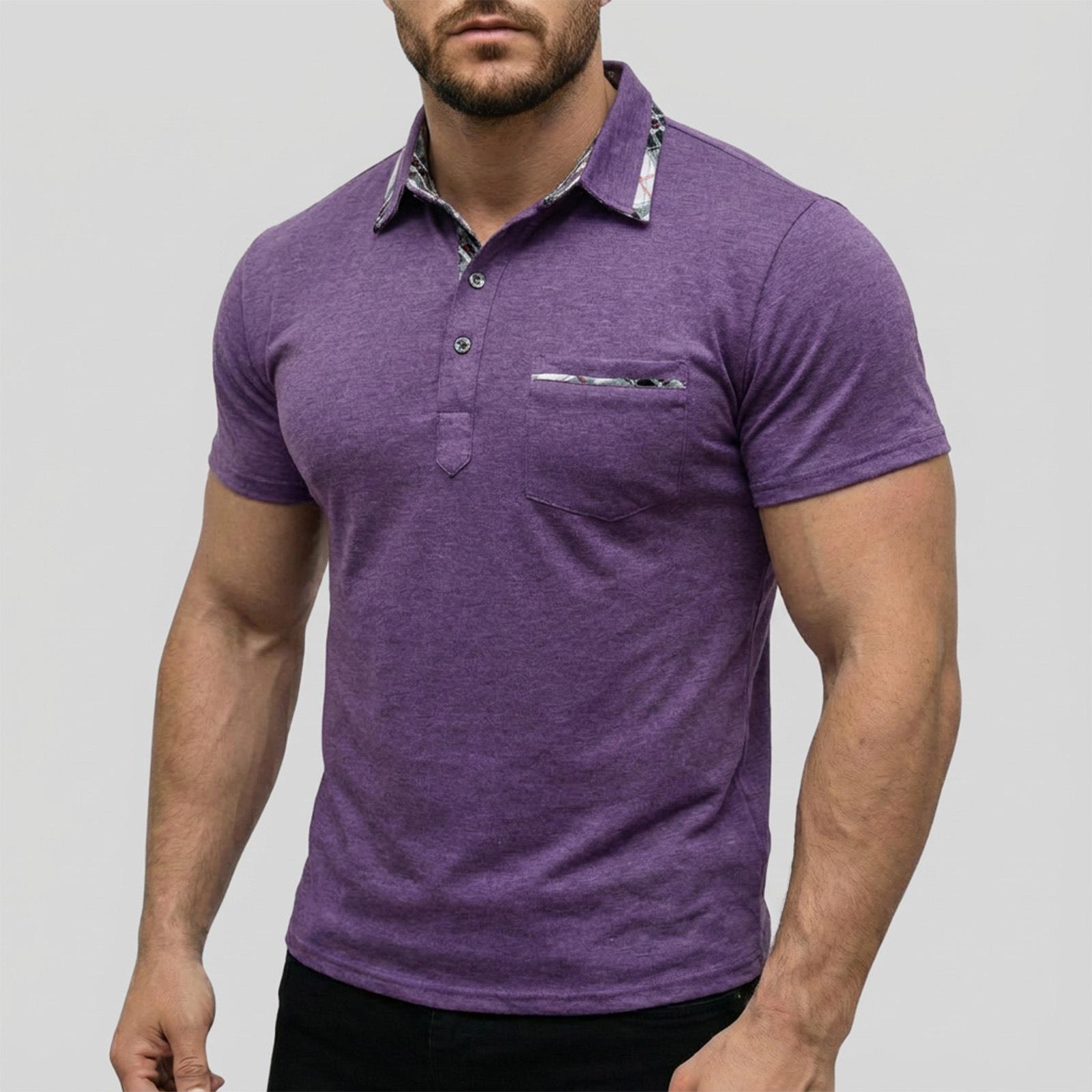 Мужские цветные топы с коротким рукавом Мужские повседневные модные топы с коротким рукавом XXXL фиолетовый 1690₽