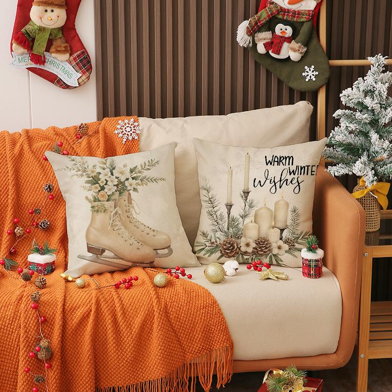 Christmas Decoration Pillow Cover Indoor Home Seat Cushion Bedroom Bedside Pillow Cover Linen Pillow