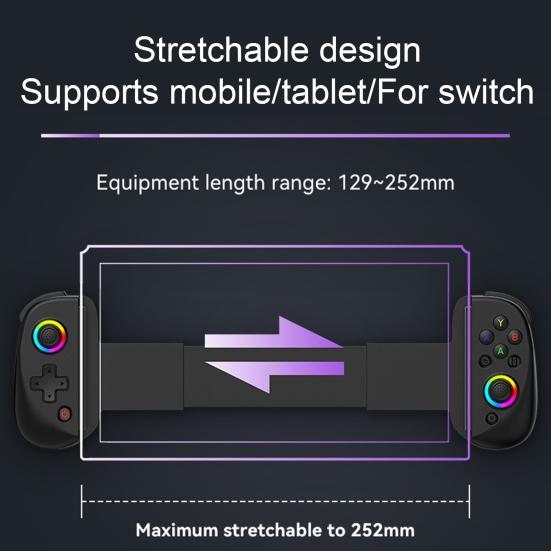 Wireless Game Controller for Android for iOS RGB Light 6-Axis Gyro Vibration Stretchable Tablet PC Gamepad Bluetooth-compatible Gaming Joystick