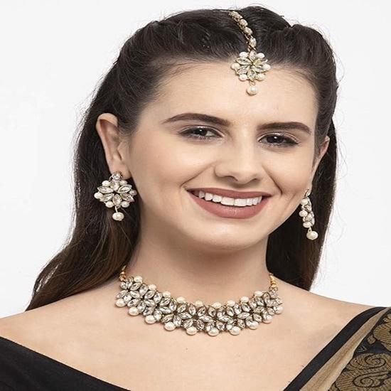 Latest Choker Design Kundan Traditional Necklace Jewellery Set for Women