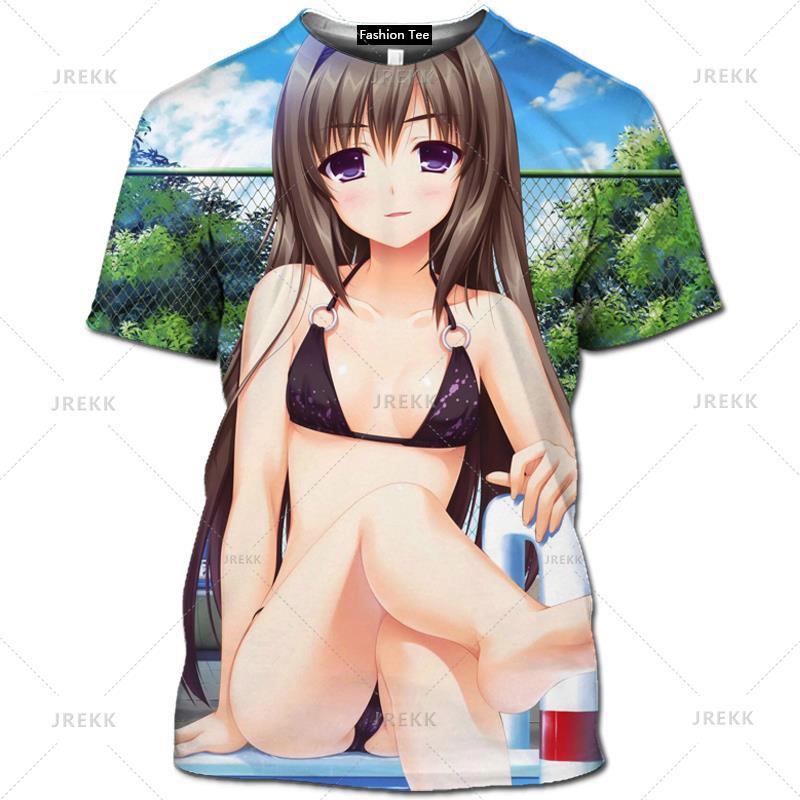 Japan Anime Kawaii T Shirt 3D Printed Sexy Senpai Girl Short Sleeved Hentai Bikini Ropa Hombre Men Casual Cosplay Loli Waifu Tee