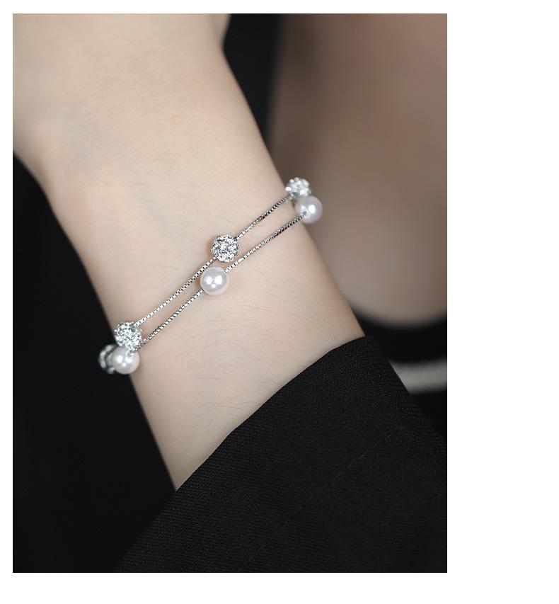 S925 Sterling Silver Double-Layered Starry Pearl Bracelet for Women - High-End, Elegant Design