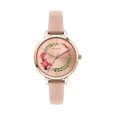 Fleurette Roségold Sonnenstrahl-Zifferblatt Lederarmband Quarz ME010038 Damenuhr