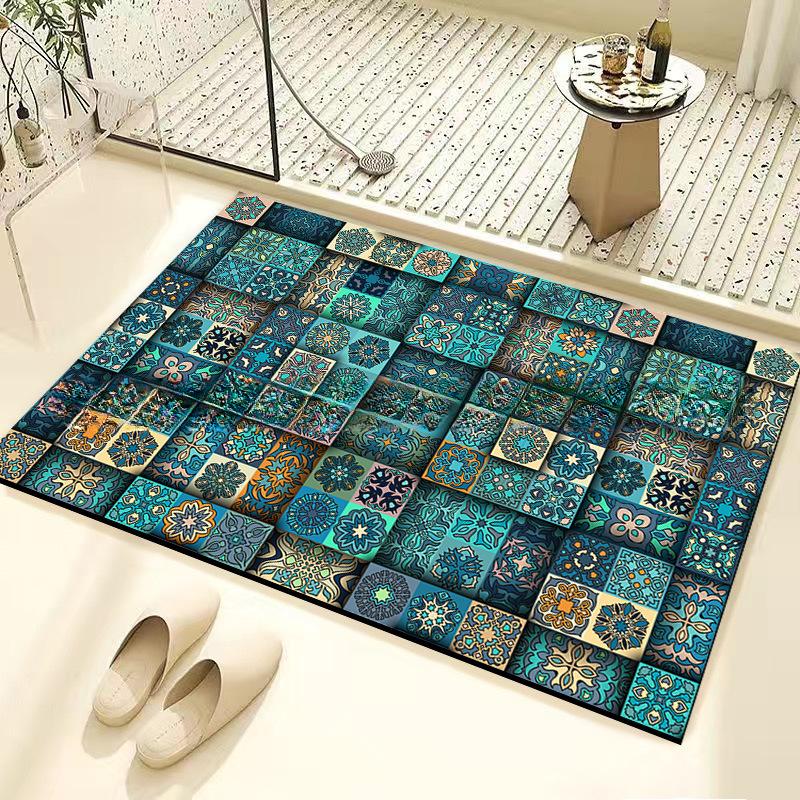 Retro Tile Diatom Mud Floor Mat Dirt-resistant Foot Mat Strong Water Absorption Non-slip Floor Mat