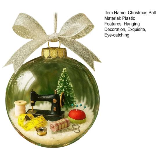 Holiday Sewing Snow Ball Ornaments Retro Sewing Machine Themed Holiday Decor Transparent Ball Hanging Decoration Holiday Keepsakes Gift for Sewers