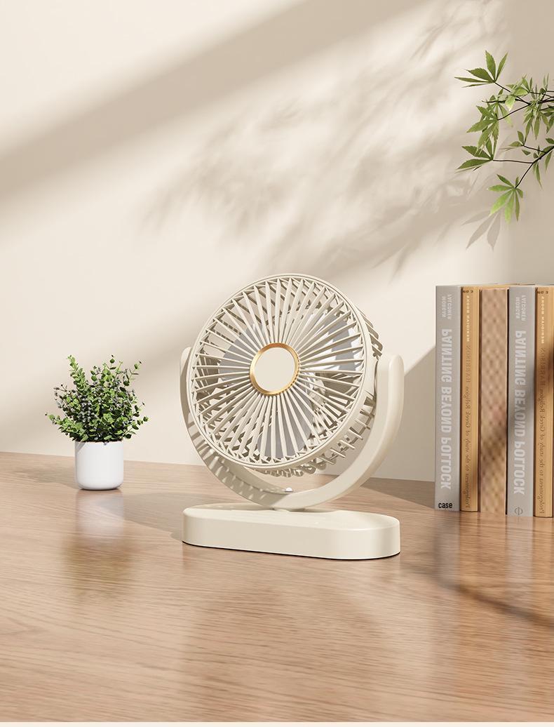 

USB Rechargeable Desktop Fan with Adjustable Head and Night Light for Home, Dorm, or Office 17.5x8.2x20cm